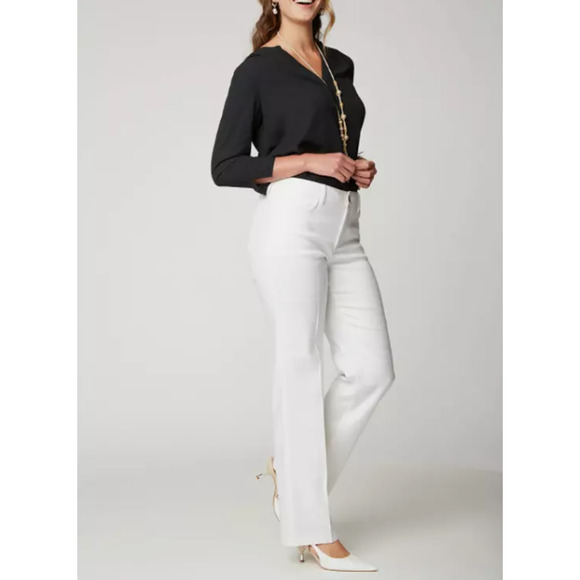 NYDJ Curves 360 Bootcut Linen Blend Mid Rise Pants White Career Casual Sz 14 NWT - Picture 1 of 12
